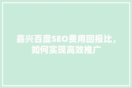 嘉兴百度SEO费用回报比，如何实现高效推广