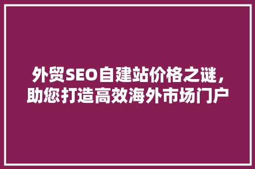 外贸SEO自建站价格之谜，助您打造高效海外市场门户