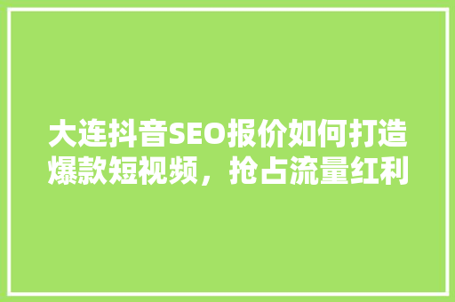 大连抖音SEO报价如何打造爆款短视频，抢占流量红利