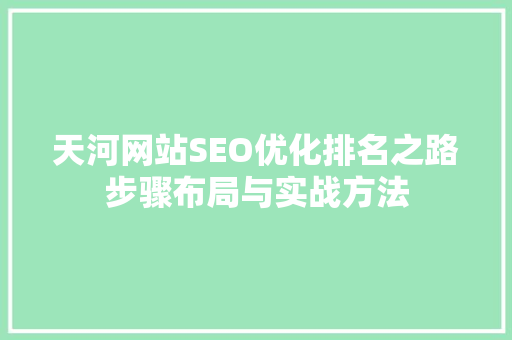 天河网站SEO优化排名之路步骤布局与实战方法