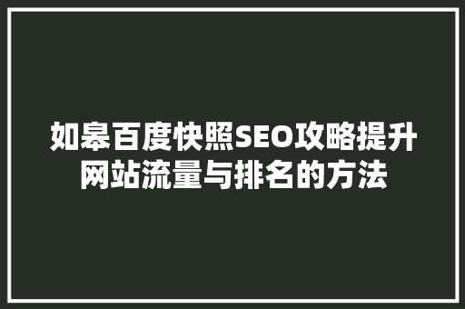 如皋百度快照SEO攻略提升网站流量与排名的方法