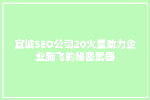 宣城SEO公司20火星助力企业腾飞的秘密武器
