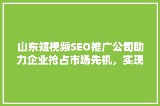 山东短视频SEO推广公司助力企业抢占市场先机，实现品牌腾飞