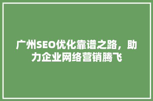 广州SEO优化靠谱之路，助力企业网络营销腾飞