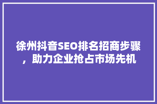 徐州抖音SEO排名招商步骤，助力企业抢占市场先机