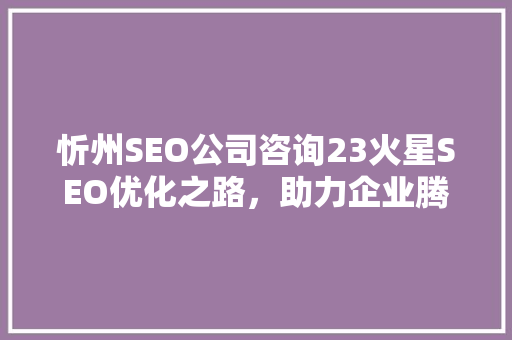 忻州SEO公司咨询23火星SEO优化之路，助力企业腾飞