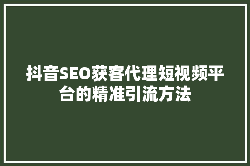 抖音SEO获客代理短视频平台的精准引流方法