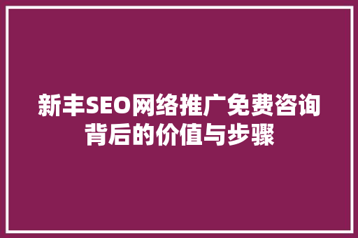 新丰SEO网络推广免费咨询背后的价值与步骤