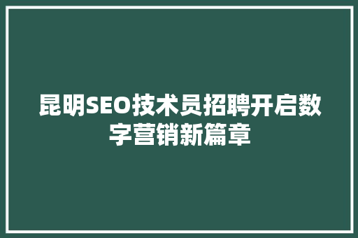 昆明SEO技术员招聘开启数字营销新篇章
