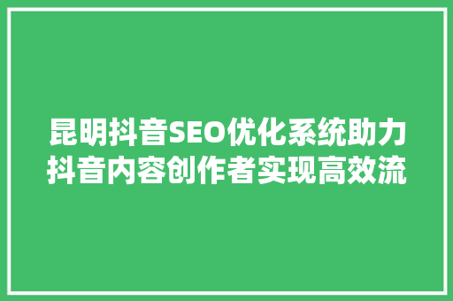 昆明抖音SEO优化系统助力抖音内容创作者实现高效流量转化