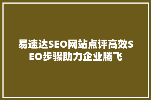 易速达SEO网站点评高效SEO步骤助力企业腾飞