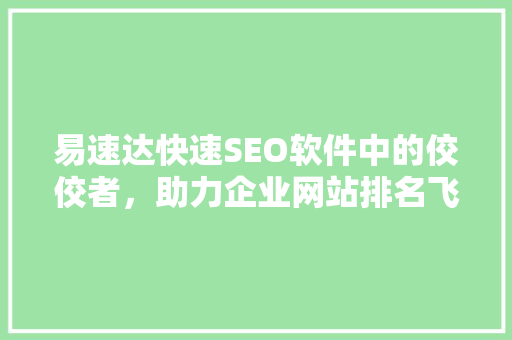 易速达快速SEO软件中的佼佼者，助力企业网站排名飞跃