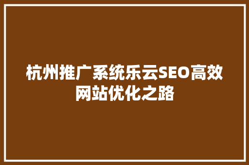 杭州推广系统乐云SEO高效网站优化之路