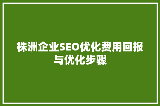 株洲企业SEO优化费用回报与优化步骤