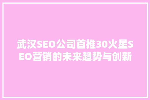 武汉SEO公司首推30火星SEO营销的未来趋势与创新步骤