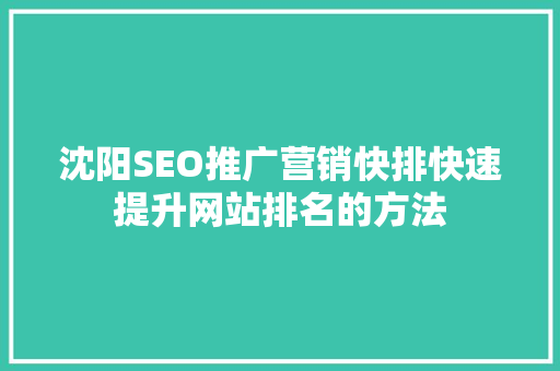 沈阳SEO推广营销快排快速提升网站排名的方法