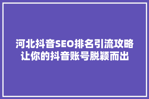 河北抖音SEO排名引流攻略让你的抖音账号脱颖而出