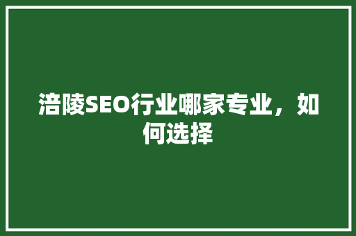 涪陵SEO行业哪家专业，如何选择