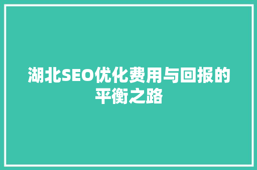 湖北SEO优化费用与回报的平衡之路