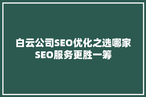 白云公司SEO优化之选哪家SEO服务更胜一筹