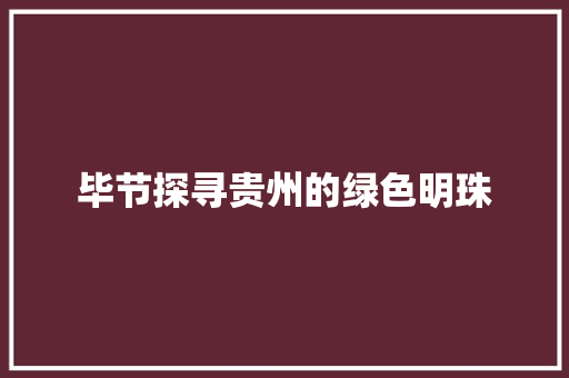 毕节探寻贵州的绿色明珠