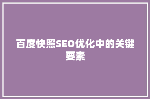 百度快照SEO优化中的关键要素