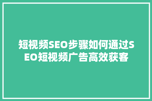 短视频SEO步骤如何通过SEO短视频广告高效获客