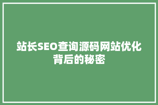 站长SEO查询源码网站优化背后的秘密