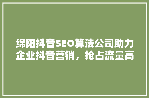 绵阳抖音SEO算法公司助力企业抖音营销，抢占流量高地
