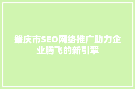 肇庆市SEO网络推广助力企业腾飞的新引擎