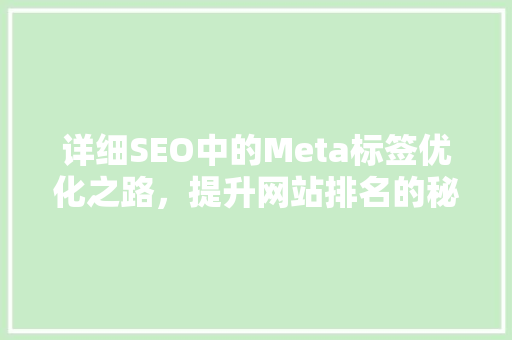 详细SEO中的Meta标签优化之路，提升网站排名的秘密武器