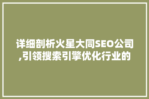 详细剖析火星大同SEO公司,引领搜索引擎优化行业的新标杆