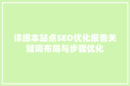 详细本站点SEO优化报告关键词布局与步骤优化