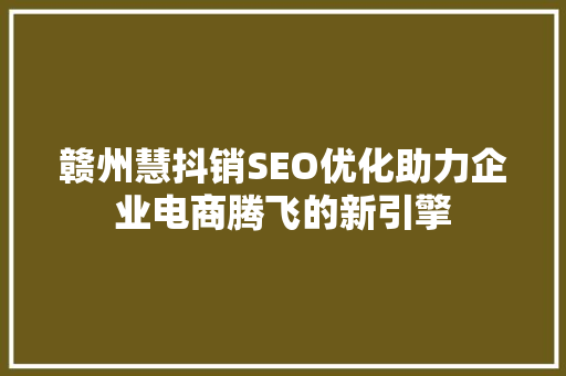 赣州慧抖销SEO优化助力企业电商腾飞的新引擎