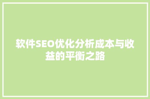 软件SEO优化分析成本与收益的平衡之路