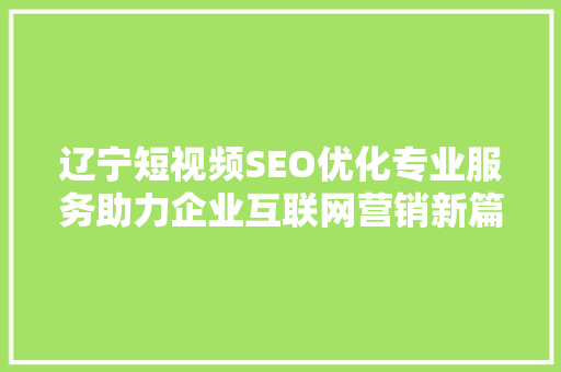 辽宁短视频SEO优化专业服务助力企业互联网营销新篇章