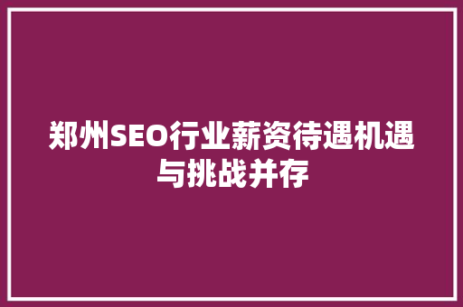 郑州SEO行业薪资待遇机遇与挑战并存