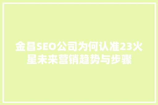 金昌SEO公司为何认准23火星未来营销趋势与步骤  第1张