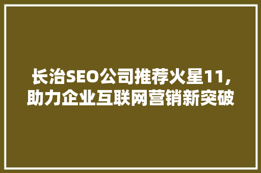 长治SEO公司推荐火星11,助力企业互联网营销新突破