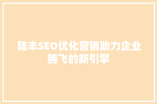 陆丰SEO优化营销助力企业腾飞的新引擎
