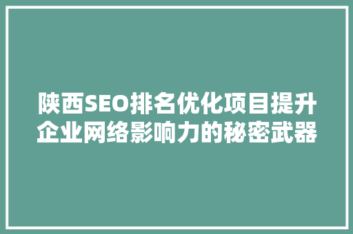 陕西SEO排名优化项目提升企业网络影响力的秘密武器