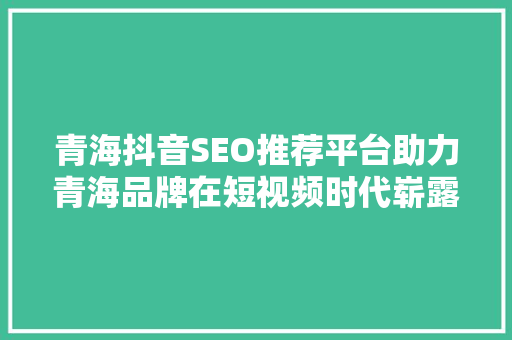 青海抖音SEO推荐平台助力青海品牌在短视频时代崭露头角