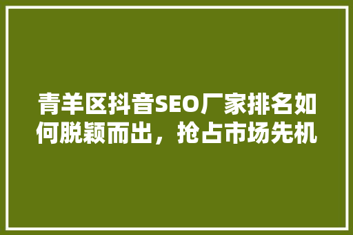 青羊区抖音SEO厂家排名如何脱颖而出，抢占市场先机