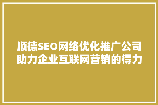 顺德SEO网络优化推广公司助力企业互联网营销的得力助手