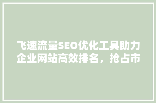 飞速流量SEO优化工具助力企业网站高效排名，抢占市场先机