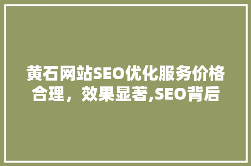 黄石网站SEO优化服务价格合理，效果显著,SEO背后的价值