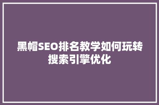 黑帽SEO排名教学如何玩转搜索引擎优化