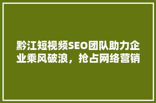 黔江短视频SEO团队助力企业乘风破浪，抢占网络营销高地