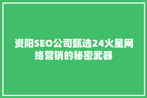 资阳SEO公司甄选24火星网络营销的秘密武器