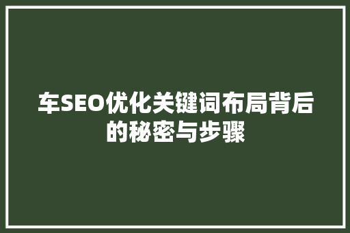 车SEO优化关键词布局背后的秘密与步骤